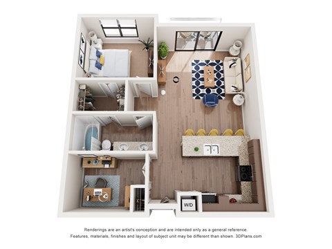 Floor plan for 1 bed, 1 bath, 952 sqft